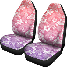 Load image into Gallery viewer, Purple and Coral Ombre Car Seat Covers With White Hibiscus Flower Pattern Overalay