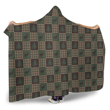 Load image into Gallery viewer, Brown and Green Plaid Patchwork Deer and Pine Tree Pattern Hooded Blanket