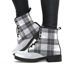 Load image into Gallery viewer, Gray and White Plaid Vegan Leather Boots