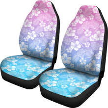 Load image into Gallery viewer, Blue, Purple and Pink Ombre With White Hibiscus Pattern Overlay Car Seat Covers Set of 2