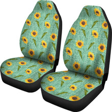 Load image into Gallery viewer, Turquoise Burlap Design With Sunflower Pattern Car Seat Covers