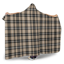 Load image into Gallery viewer, Beige, Black and White Plaid Pattern Hooded Blanket With Sherpa Lining