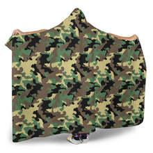 Load image into Gallery viewer, Camo Hooded Blanket Green, Brown and Black Camouflage With Sherpa Lining