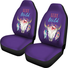 Load image into Gallery viewer, Stay Wild Boho Cow Skull Design Purple Car Seat Covers Set