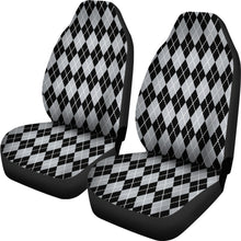 Load image into Gallery viewer, Black and Silver Argyle Car Seat Covers