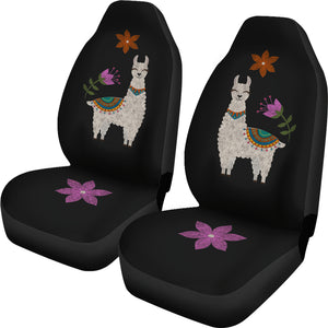 Llama Seat Covers Chalky Style Black Flowers Car Seat Covers