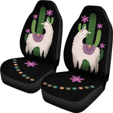 Load image into Gallery viewer, Alpaca Car Seat Covers Boho Hippie Style Cactus and Flowers Desert Motif Purple and Black