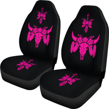 Load image into Gallery viewer, Hot Pink and Black Boho Cow Skull and Flowers Car Seat COvers