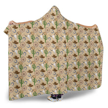 Load image into Gallery viewer, Western Pattern Hooded Blanket Tan With Sherpa Lining