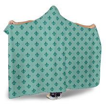 Load image into Gallery viewer, Turquoise Fleur De Lis Hooded Blanket