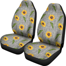 Load image into Gallery viewer, Gray Burlap Style Car Seat Covers With Sunflower Pattern