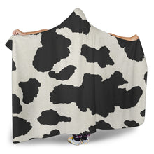 Load image into Gallery viewer, Cow Pattern Black and White Hooded Blanket With Sherpa Lining