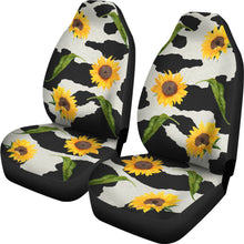 Load image into Gallery viewer, Black and White Cow Print With Rustic Sunflowers Car Seat Covers Seat Protectors