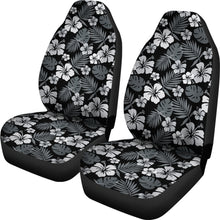 Load image into Gallery viewer, Black With Hibiscus Pattern In Gray and White Car Seat Covers Hawaiian Tropical Polynesian Pattern