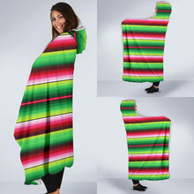Load image into Gallery viewer, Bright Green and Red Serape Style Hooded Blanket