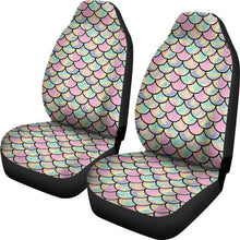 Load image into Gallery viewer, Pink, Green, and Purple Iridescent Mermaid Scales Watercolor Car Seat Covers
