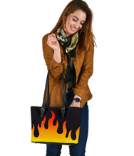 Load image into Gallery viewer, Flames on Black Vegan Leather Tote Bag