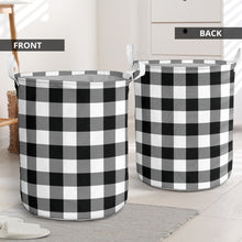 Load image into Gallery viewer, Black and White Buffalo Plaid Laundry Basket Hamper or Toy Storage Bin