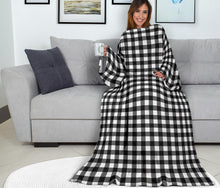 Load image into Gallery viewer, Black and White Buffalo Plaid Blanket With Sleeves