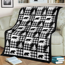 Load image into Gallery viewer, Black and White Buffalo Plaid Fleece Throw Blanket Country Lodge Pattern