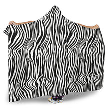 Load image into Gallery viewer, Zebra Print Hooded Blanket With Sherpa Lining Black and White