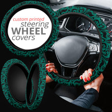 Load image into Gallery viewer, Emerald Green and Black Floral Steering Wheel Cover