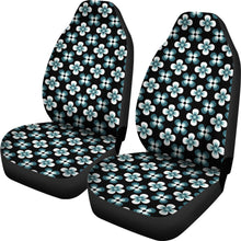 Load image into Gallery viewer, Black With Teal Retro Hippie Flower Pattern Car Seat Covers Set
