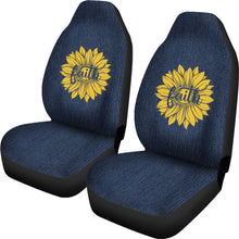 Load image into Gallery viewer, Faith Sunflower on Rustic Faux Dark Blue Denim Style Background Car Seat Covers
