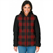 Load image into Gallery viewer, Dark Red and Black Buffalo Plaid Women's Puffer Jacket Quilted Hooded Coat
