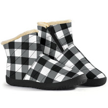 Load image into Gallery viewer, Black and White Buffalo Plaid Faux Fur Lined Winter Slipper Boots Indoor Outdoor