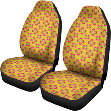 Load image into Gallery viewer, Yellow With Pink and Green Retro Hippie Flower Pattern Car Seat Covers Set