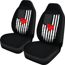 Load image into Gallery viewer, Distressed American Flag With Heart Car Seat Covers Set In Black