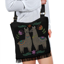 Load image into Gallery viewer, Chalky Llama Design Boho Bag With Fringe and Crossbody Shoulder Strap