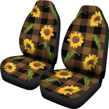Load image into Gallery viewer, Brown Buffalo Plaid Car Seat Covers With Rustic Sunflowers Farmhouse