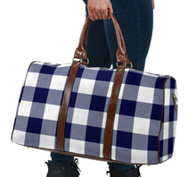 Load image into Gallery viewer, Navy Blue and White Buffalo Plaid Pattern Travel Bag Duffel Bag