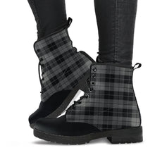 Load image into Gallery viewer, Gray and Black Plaid Vegan Leather Color Block Boots