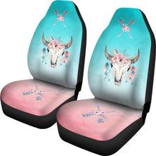 Load image into Gallery viewer, Boho Cow Skull Flowers and Arrows On Ombre Background Car Seat Covers