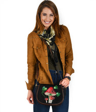 Load image into Gallery viewer, Black Saddle Bag With Mushroom and Fern Design
