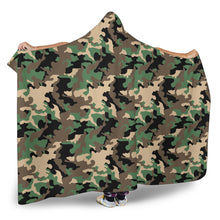 Load image into Gallery viewer, Camo Hooded Blanket Green, Brown, Tan and Black Camouflage With Sherpa Lining
