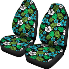 Load image into Gallery viewer, Blue and Green Hibiscus Flower Patten on Black Car Seat Covers Set of 2