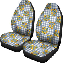 Load image into Gallery viewer, Faded Denim Blue Buffalo Plaid and Sunflowers Patchwork Pattern Car Seat Covers Set