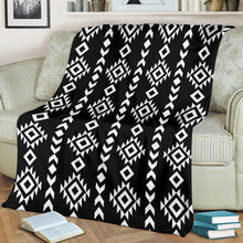 Load image into Gallery viewer, Black and White Ethnic Tribal Pattern Fleece Throw Blanket