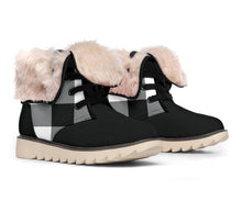 Load image into Gallery viewer, Buffalo Plaid Color Block Fur Lined Snow Boots Black and White Winter Boots