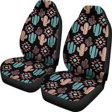 Load image into Gallery viewer, Pastel Turquoise and Rose Cactus Boho Pattern on Black Car Seat Covers Set of 2