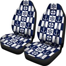 Load image into Gallery viewer, Navy Blue and White Nautical Patchwork Pattern Car Seat Covers