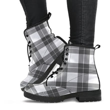 Load image into Gallery viewer, Gray and White Plaid Vegan Leather Boots