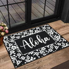 Load image into Gallery viewer, Aloha Black and White Hibiscus Hawaiian Pattern Door Mat