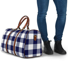 Load image into Gallery viewer, Navy Blue and White Buffalo Plaid Pattern Travel Bag Duffel Bag