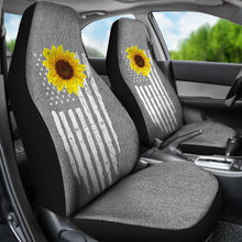 Load image into Gallery viewer, Distressed American Flag With Rustic Sunflower on Light Gray Denim Style Car Seat Covers
