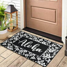 Load image into Gallery viewer, Aloha Black and White Hibiscus Hawaiian Pattern Door Mat